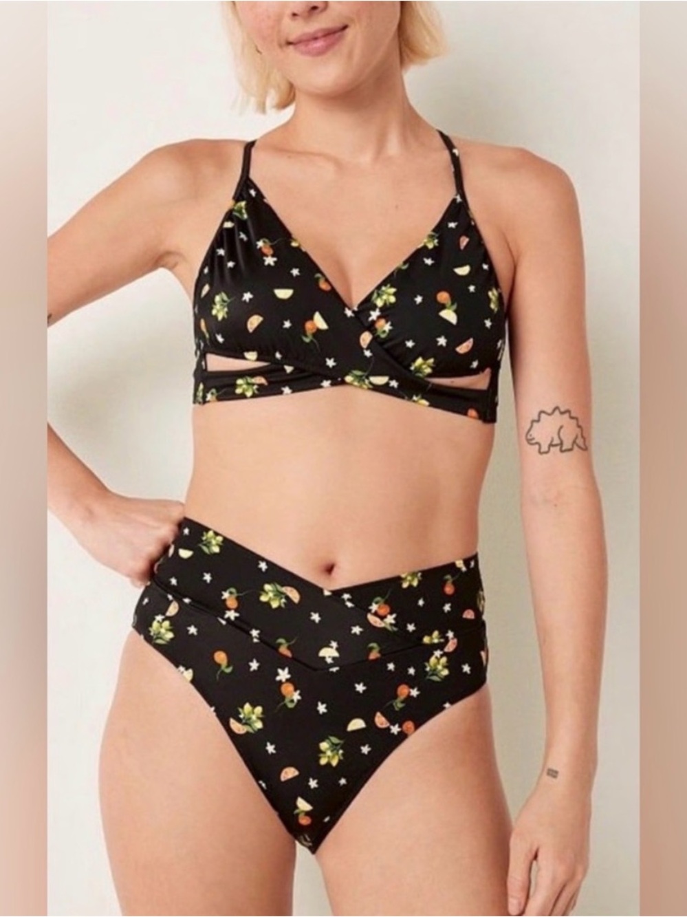 PINK black citrus bikini Large